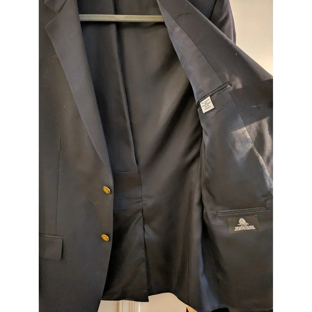 Joseph & Feiss Blazer 100% WOOL Sport Coat Navy Gold‎ Crest Canada Nautical 39R